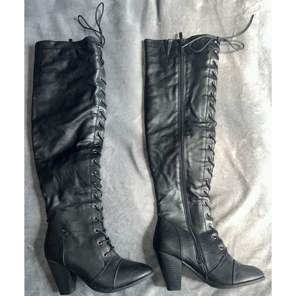 Lace-Up Over the Knee Boots - Picture 1 of 6